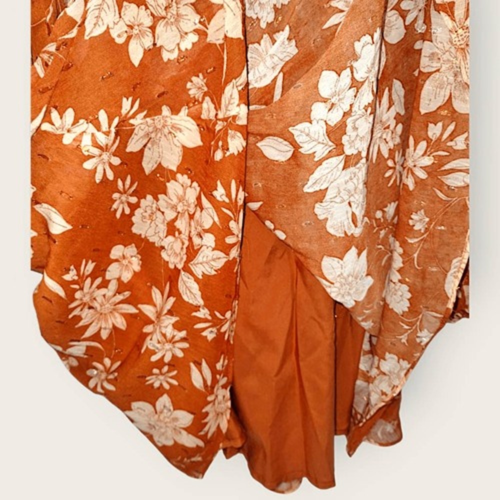 Lulus Small Burnt Orange Floral Mini Dress Long Sleeve Deep V Boho Flowery Beads - Picture 6 of 16